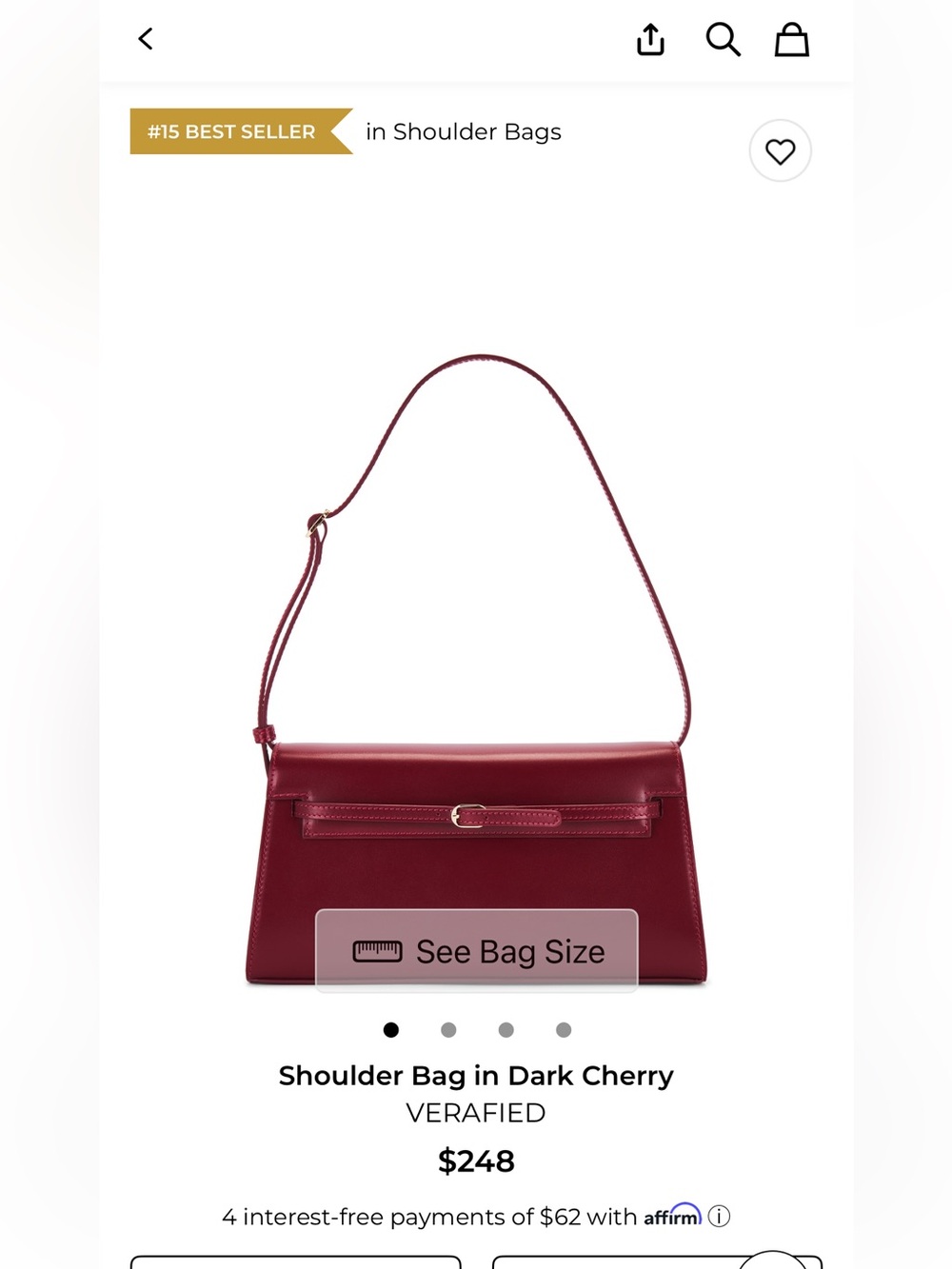 Dark Cherry leather Shoulder Bag NWOT